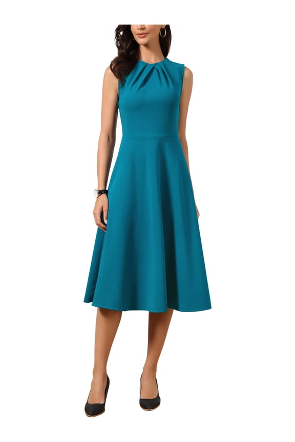 Midi Dress for Women Sleevess Summer 2025 Summer Work Elegant Party Cocktail A Line Dresses M Peacock Blue