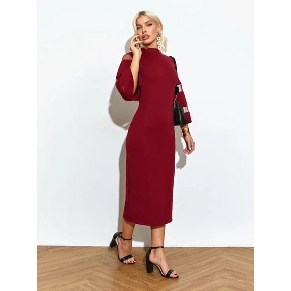 Midi Dress with Sheer Sleeve Details