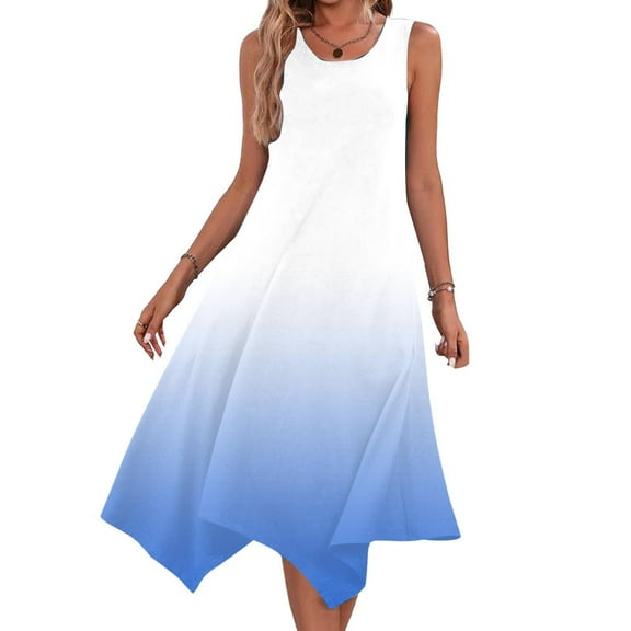 Midi Dresses For Women Sevevn Womens Dresses Sleeveless Round Neck Drawstring Casual Ruffle A-Line Mini Dress Spring Dresses For Women 2025