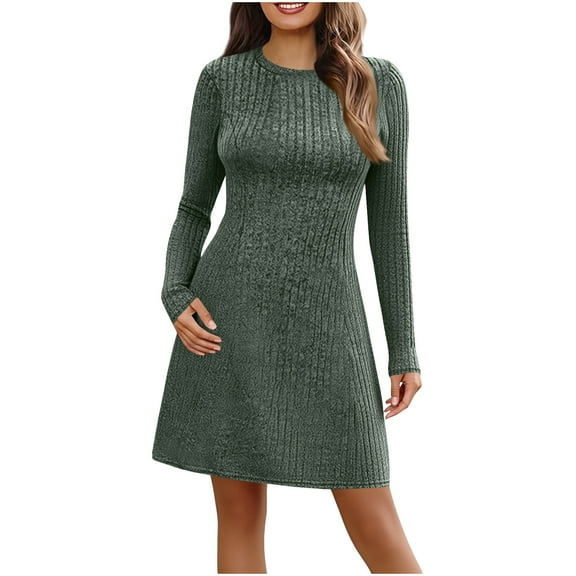 Midi Dresses For Women Sevevn Womens Long Sleeve Ribbed Knit Sweater Dresses 2025 Fall Short Tunic Dress