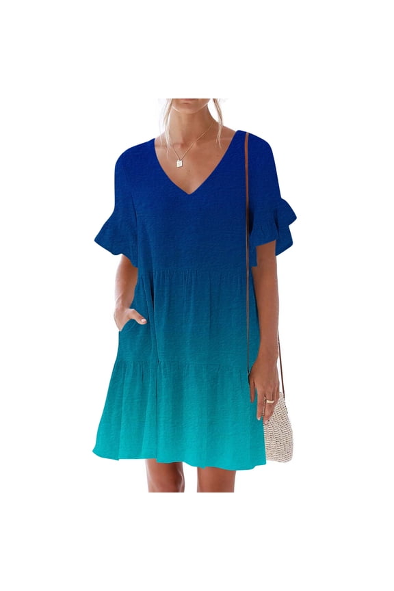 Midi Dresses Sevevn Women's Summer Casual Dress Sweet Cute V-Neck Dress Pocket Printed Short Sleevele Ruffle Dress Vacation Dresses For Women 2025