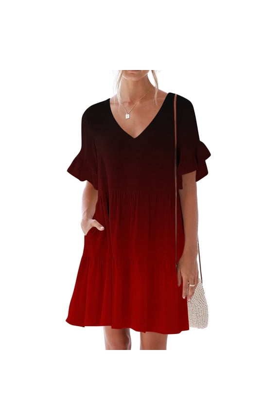 Midi Dresses Sevevn Women's Summer Casual Dress Sweet Cute V-Neck Dress Pocket Printed Short Sleevele Ruffle Dress Vacation Dresses For Women 2025