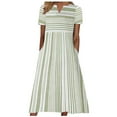 thumbnail image 1 of Midi Dresses Women's Striped Print Casual Short Sleeve V-Neck Pocketed Summer Dress Calf Length, 1 of 4