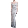 thumbnail image 1 of Midi Dresses Women's V Neck Sequin Formal Evening Dress Tassel Cold Sleeve Long Gown Retro Party Maxi Mermaid Dress S-6 Silver-a XL, 1 of 5