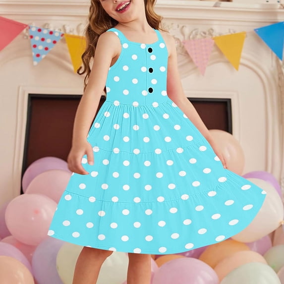 Midi Dresses for Girls Cute Sleeveless Sundresses with Pockets Size 2-12 Toddlers Kids Trendy Polka Dot Printed Layered Beach Dress 2025