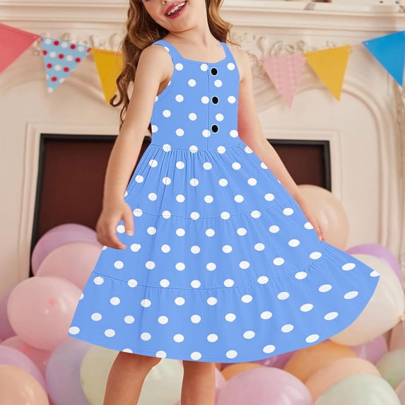 Midi Dresses for Girls Cute Sleeveless Sundresses with Pockets Size 2-12 Toddlers Kids Trendy Polka Dot Printed Layered Beach Dress 2025