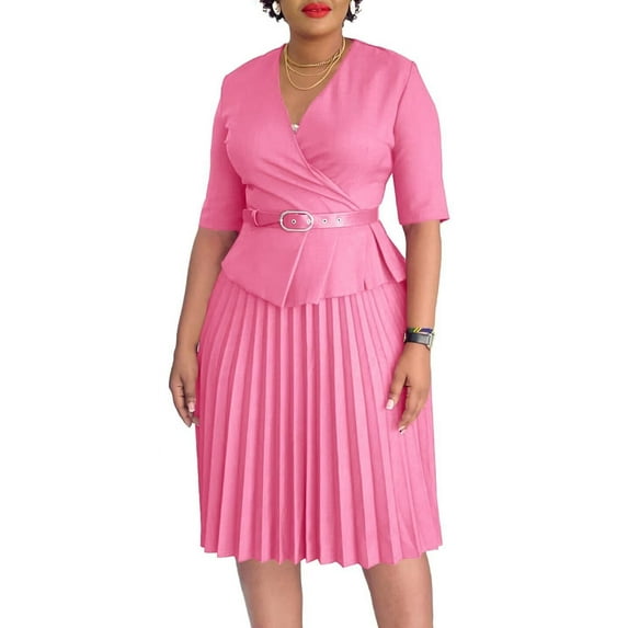 Midi Dresses for Women Casual Wrap Flared Pleated Dress A Line Wedding Dress