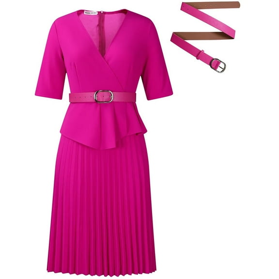 Midi Dresses for Women Casual Wrap Flared Pleated Dress A Line Wedding Dress