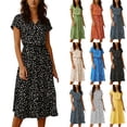 thumbnail image 1 of Midi Dresses for Women V Neck Short Sleeve Loose Summer Casual Office Beach Polka Dot Botton Dress, 1 of 6