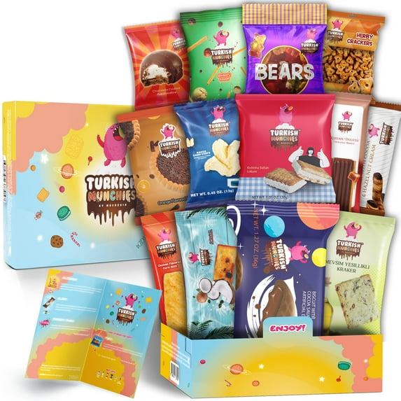 Midi International Snack Box DEF29 | Premium Exotic Foreign Snacks | Unique Snack Food Gifts Included | Light Blue Space Theme | Candies from Around the World | 12 Full-Size + 1 Bonus Snacks