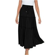 Womens Maxi Skirts Elastic Waist Boho Long Skirts for Women Casual Vacation Solid Color Womens Skirts Flowy Ankle-Length Skirts