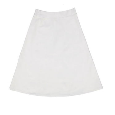 Midi Skirt For Women By BGDK- Knee Length Circle Skater Skirt With Elastic Waist-Comfortable Fit And Flare Skirt- High Waist Flowy Skirt For Work, Office, Business, Church white large