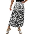 thumbnail image 1 of Midi Skirt Leopard Print for Women Elegant High Waist Flowy Skirt with Side Slit White S, 1 of 4