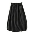 thumbnail image 1 of Midi Skirt for Women 2025 Fashion Solid Color Elastic Waist Casual Cotton Linen Skirts with Pocket Women's Skirts, 1 of 1