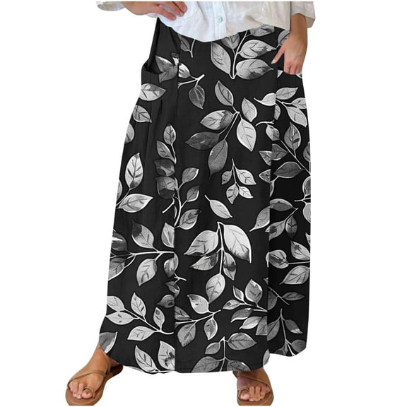 Midi Skirt for Women Summer Layered Tiered Dresses High Waisted Knee Length Skirt A Line Swing Floral Print Skirts with Pockets
