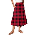 thumbnail image 1 of Midi Skirts For Women Drawstring High Waist Tiered Skirt Elastic Buffalo Plaid Print Loose Skirts Flowy A-Line Skirt With Side Pockets Red M, 1 of 5