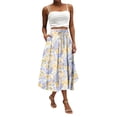 thumbnail image 1 of Midi Skirts For Women Flowy High Waist Drawstring A-Line Skirt Loose Boho Floral Print Midi Skirt With Side Pockets For Casual Outings Yellow M, 1 of 4
