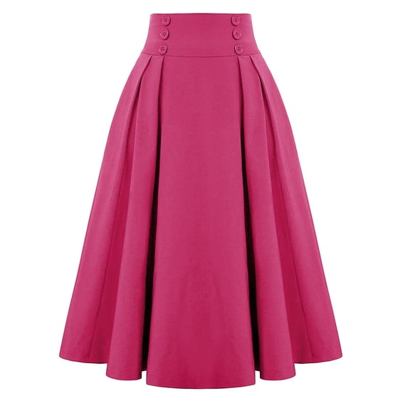 Midi Skirts for Women Elastic High Waisted A Line Flowy Pleated Skirt Business Casual Elegant Vintage Skirts, XL