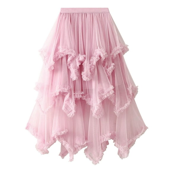 Midi Skirts for Women Elastic Mesh Solid Skirt A Line Color Waist Long Skirt High Womens Summer Clothes Pink One Size
