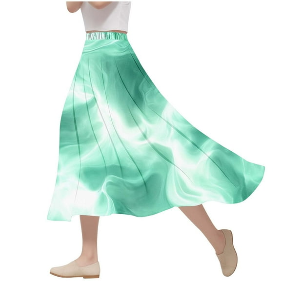 Midi Skirts for Women Flowy Swing Floral Print A-Line Skirts Casual Elastic High Waisted Skirt