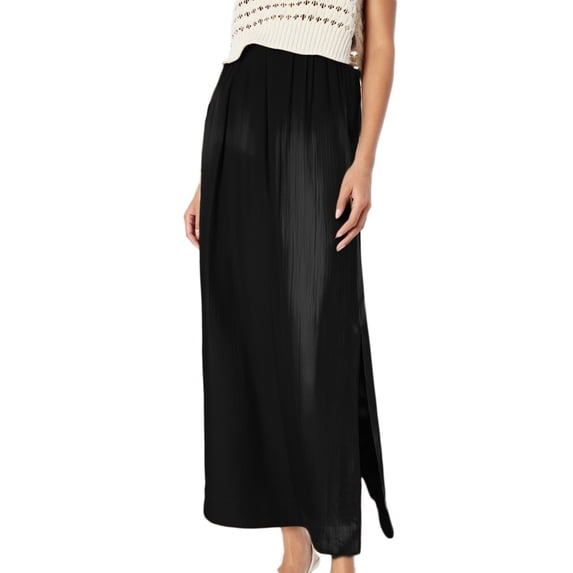 Midi Skirts for Women Front Slit Floral Stretchable Fabric Chiffon Elastic High Waist Pleated A-Line Flared Maxi Skirts