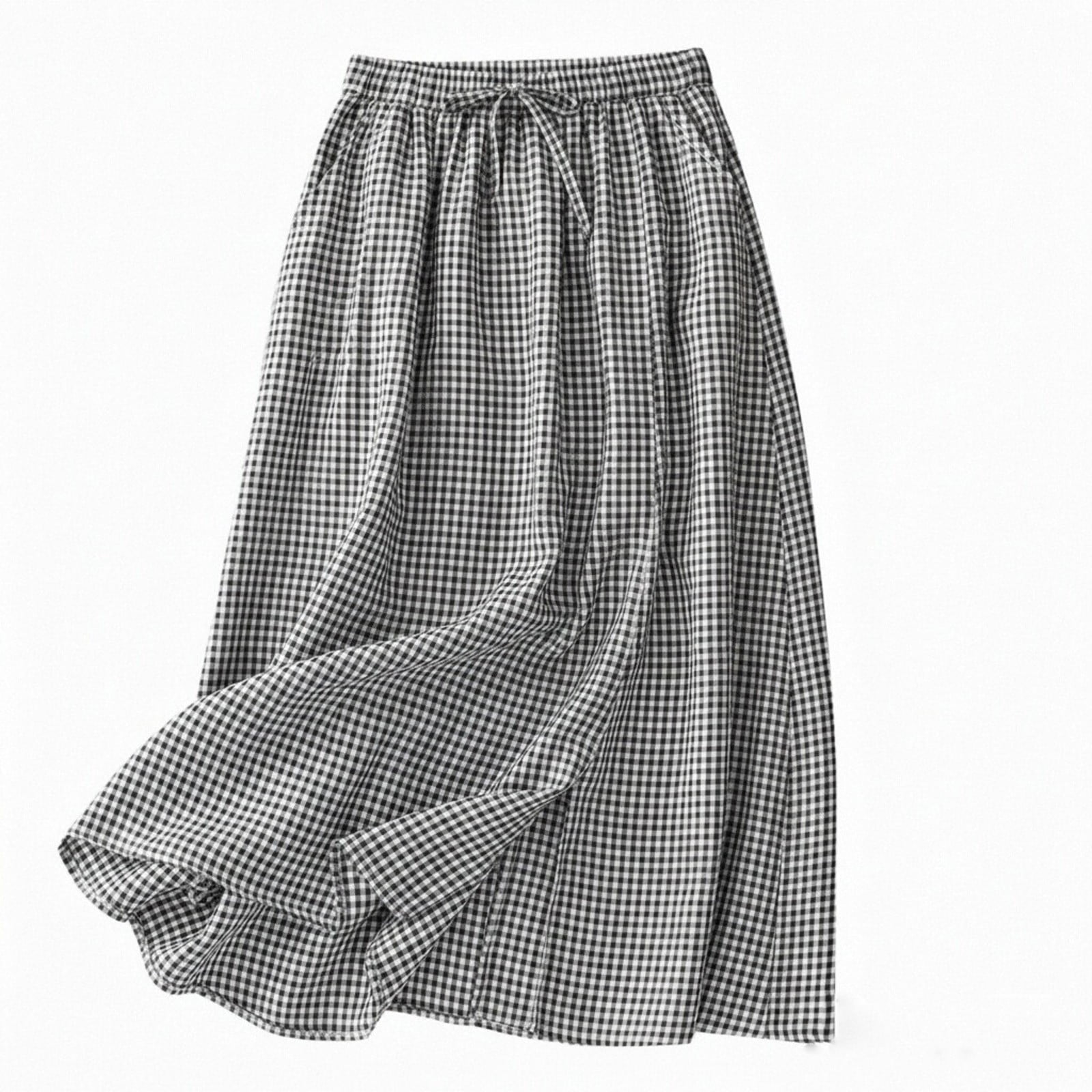 Midi Skirts for Women Gingham A-Line Cotton Flowy Maxi Skirt Boho ...