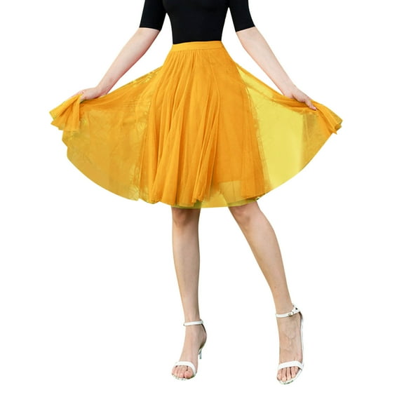 Midi Skirts for Women High Knee Skirt Pleated Length Skirt Dancing Adult Skirt Summer Clothes for Women Yellow One Size