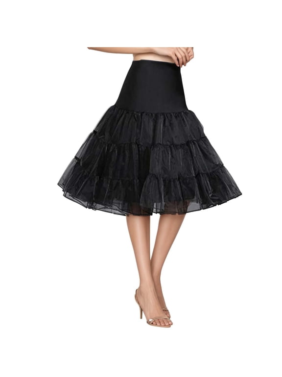 Midi Skirts for Women Layered Petticoat Underskirt Soft for Poofy Skirt Support and Volume Enhancement Black One Size