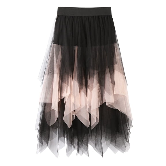 Midi Skirts for Women Long Petticoat Tutu Skirt A Line Wedding Dress Style with Sheer Mesh Pink L