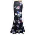 thumbnail image 1 of Midi Skirts for Women Retro Floral Pattern Fashion Skirt Mermaid Split Skirt Ruffle Elastic High Waist Stretch Skirt（Black,XL）, 1 of 8