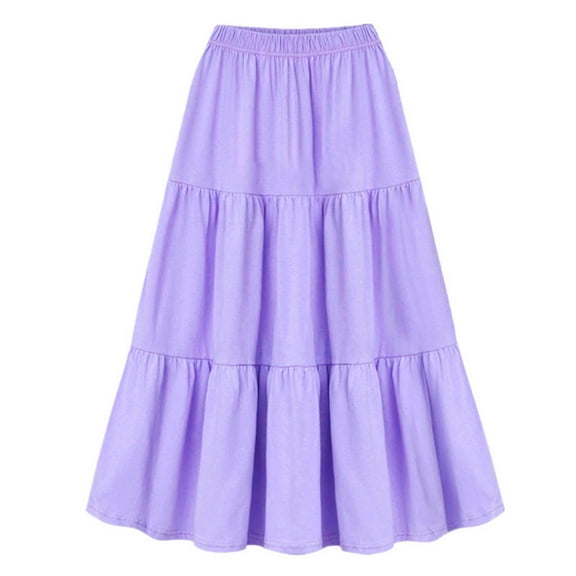 Midi Skirts for Women Summer Button Up Elastic Waisted Flared Swing Skirts Casual Plus Size Skirt Mid Length (X-Large, Purple)