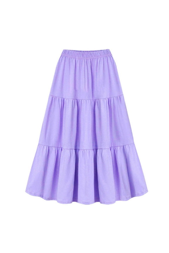 Midi Skirts for Women Summer Button Up Elastic Waisted Flared Swing Skirts Casual Plus Size Skirt Mid Length