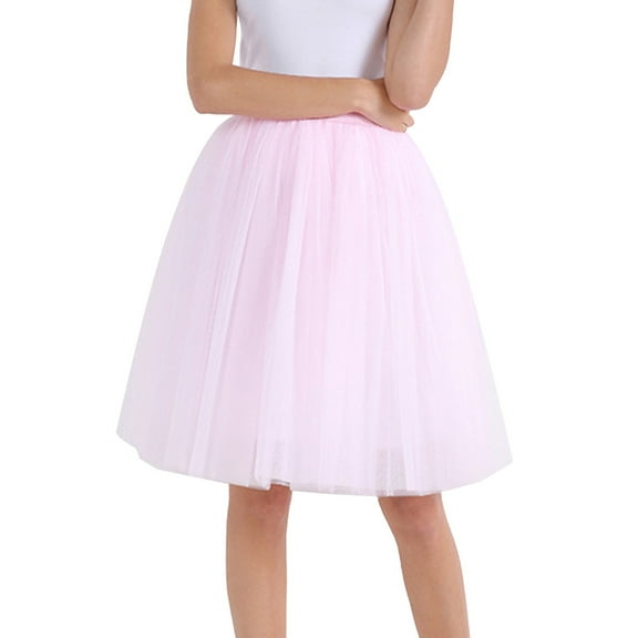 Midi Skirts for Women Tulle Skirt Knee Length Tutu Layered Party Prom Skirt with A Line Silhouette Pink M