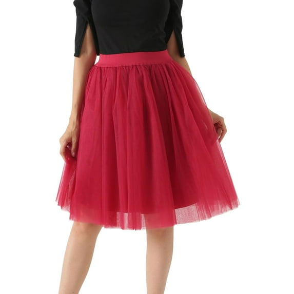 Midi Skirts for Women Tulle Skirt Knee Length Tutu Layered Party Prom Skirt with A Line Silhouette Wine XXL