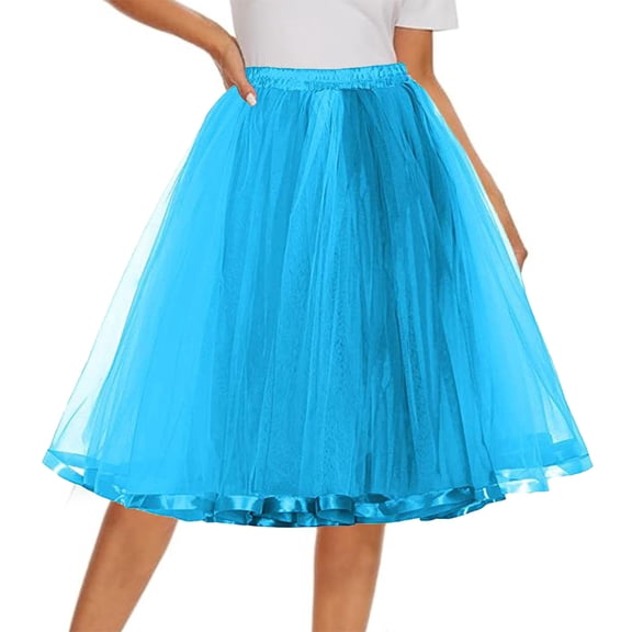 Midi Skirts for Women Tulle Skirt Short Ballet Dance Dress Puffy Tulle Skirt Tutu Style Light Blue L