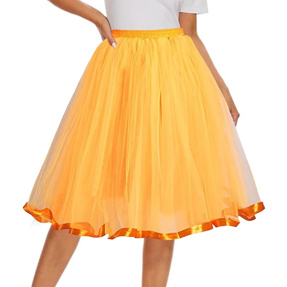 Midi Skirts for Women Tulle Skirt Short Ballet Dance Dress Puffy Tulle Skirt Tutu Style Orange M