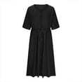 thumbnail image 1 of Midi Summer Dresses for Women Button V Neck Short Sleeve Casual Dress Lightweight Beach Sundresses, 1 of 7