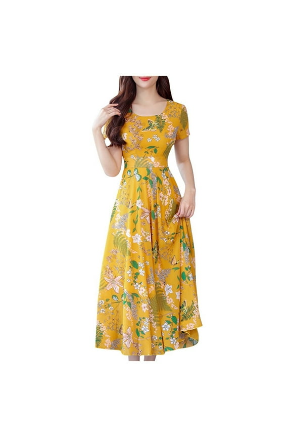 Midi for Women Casual Summer Women Fitted Dresses Women Fashion Summer Grace Mid-Calf Short Sleeve Beach Printing Dress Pinstripe Midi Dress Dresses for Women for Clubbing