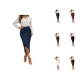 thumbnail image 1 of Midi Wrap Skirts for Women Summer High Waisted Tie Front Asymmetrical Slit Bodycon Ruched Pencil Skirt, 1 of 5