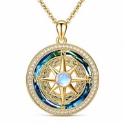 Midir&Etain 14K Gold Plated Compass Celtic Knot Necklace for Women Moonstone Crystal Pendant North Star Jewelry Gifts for Her
