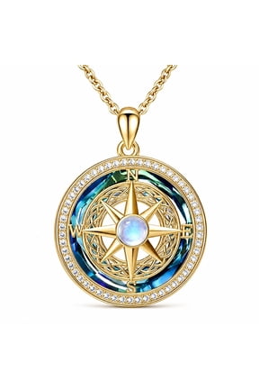 14K Gold Plated Compass Celtic Knot Necklace for Women Moonstone Crystal Pendant North Star Jewelry Gifts for Wife Girlfriend Mother Daughter Birthday Graduation Christmas Mother's Day