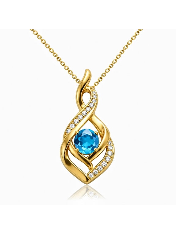 14K Gold Plated Infinity Symbol Necklace, December Birthstone Pendant with Blue Zircon Gift for Lover