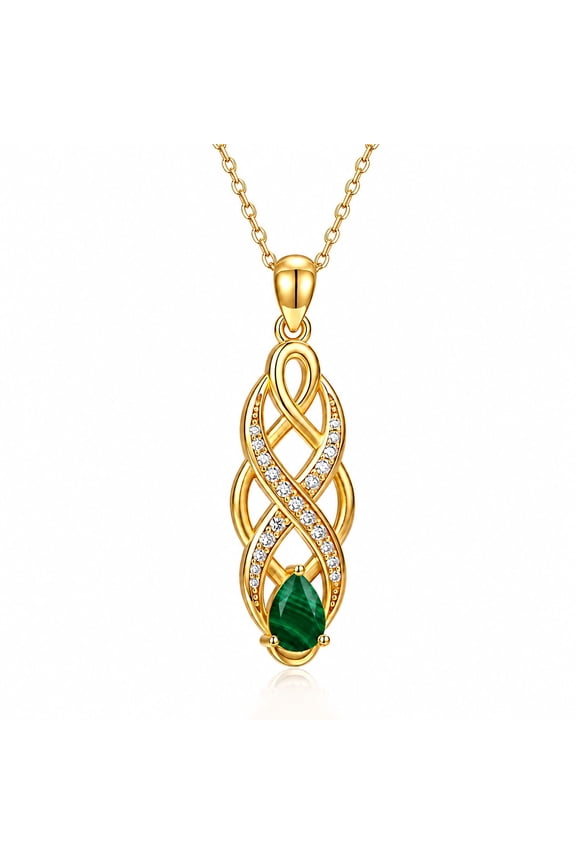 14K Gold Plated Malachite Necklace for Women Elegant Infinity Knot Pendant Modern Teardrop Green Stone Jewelry for Lover Spiritual Transformation Amulet