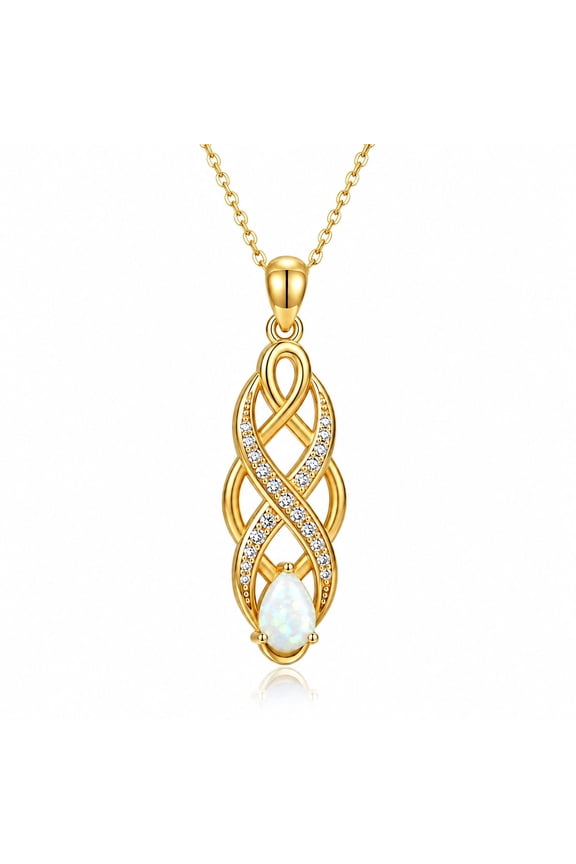 14K Gold Plated White Opal Infinity Necklace for Women Elegant Teardrop Pendant Modern Celtic Knot Gifts Jewelry for Lover Spiritual Hope Amulet