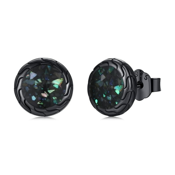 Midir&Etain Abalone Shell Gravel Earrings 925 Sterling Silver Black Gold Stud Earrings Abalone Shell Jewelry Gifts Birthdays Christmas for Women Men