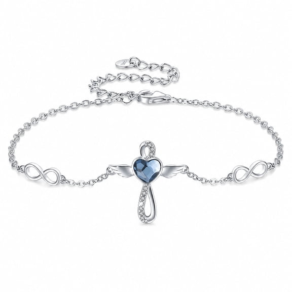 Midir&Etain Angel Wings Cross Bracelet Anklet for Women 925 Sterling Silver Adjustable Blue Crystal Angel Wings Bracelet Anklet Infinity Heart Pendant Jewelry Gifts