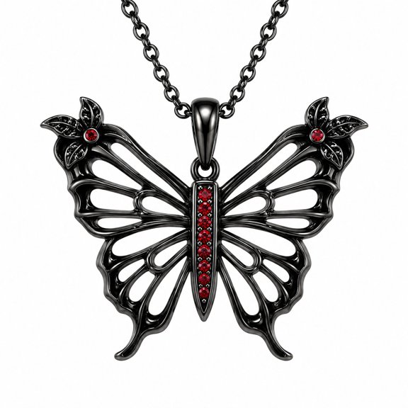Midir&Etain Butterfly Necklaces, Gothic Jewelry Skeleton Butterfly Pendant with Red Zircon, Trendy Gift for Her