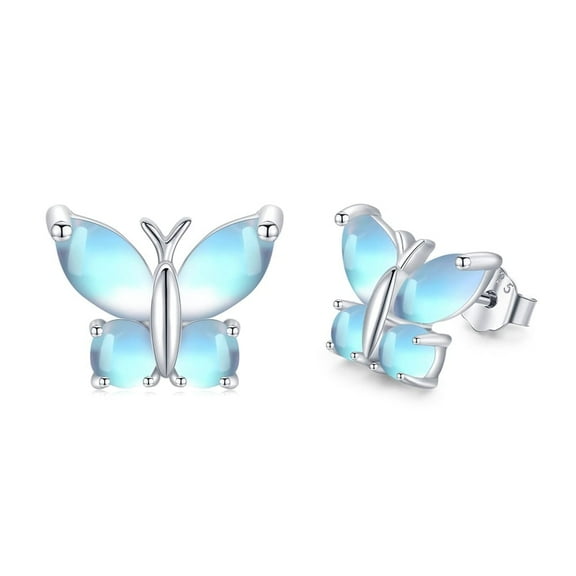 Midir&Etain Butterfly Earrings for Women 925 Sterling Silver Butterfly Stud Earrings Moonstone Jewelry Gifts for