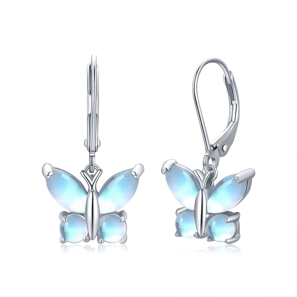 Blue Butterfly Lever-back Earrings: Handmade Sterling Silver  Sterling Silver Butterfly Drop Earrings with Blue Zircon Lever Back main image 1