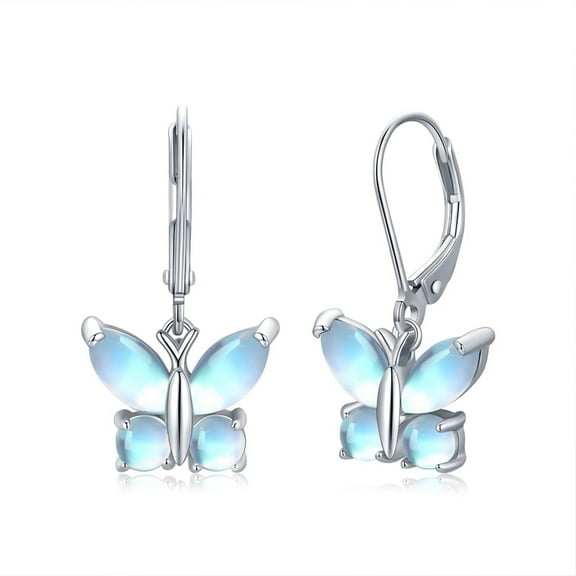 Midir&Etain Butterfly Leverback Earrings 925 Sterling Silver Moonstone Dangle Drop Earrings Butterfly Jewelry Gifts for Women